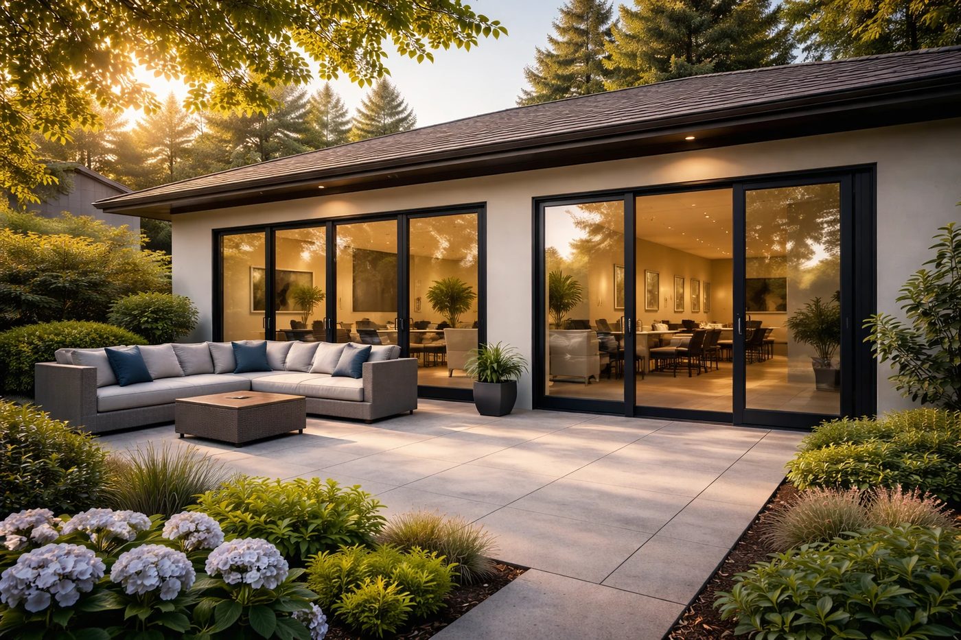 Modern home with tinted glass sliding doors and patio, residential window tinting in Reno, NV